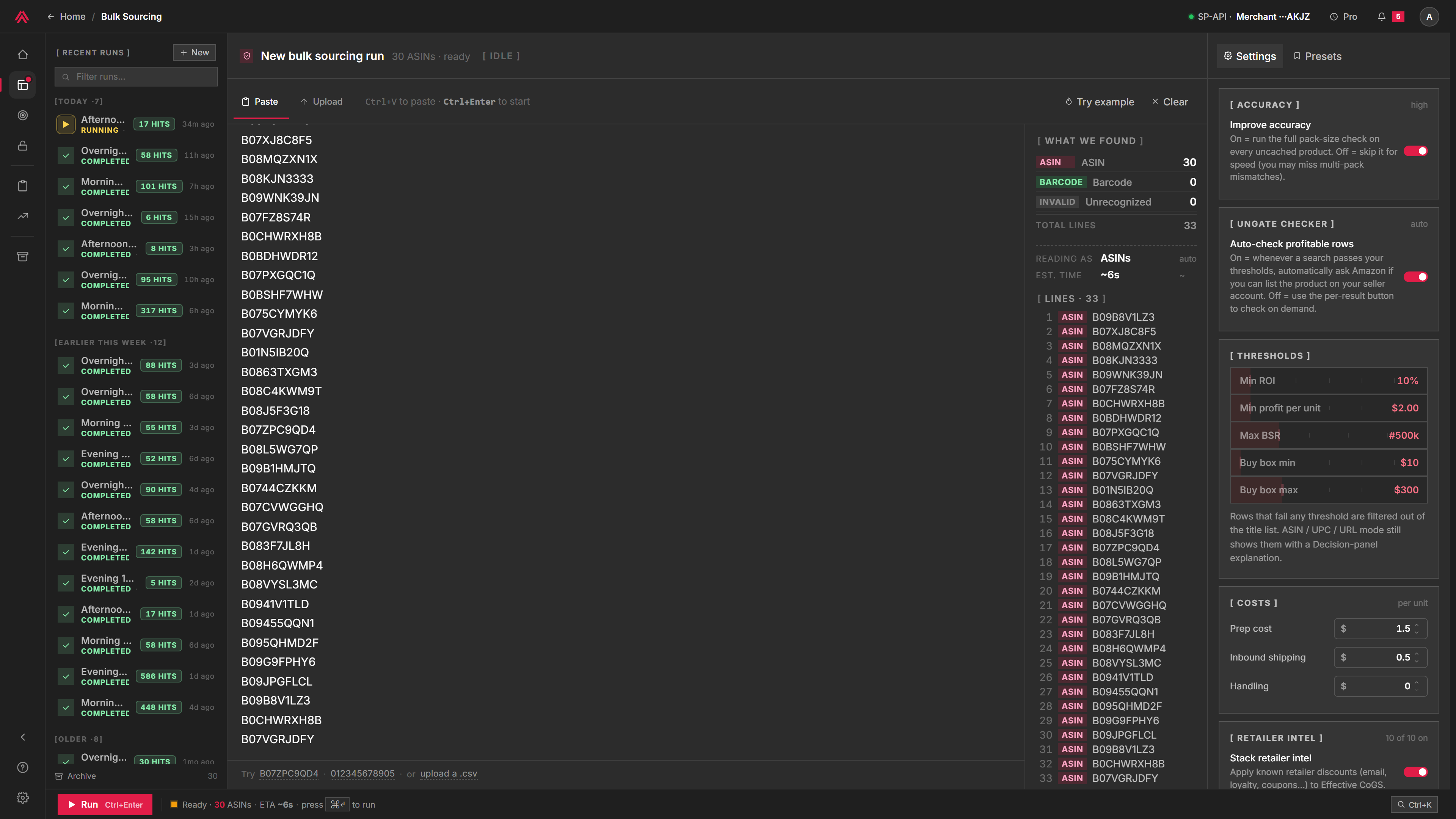 The bulk composer with a pasted list detected and parsed