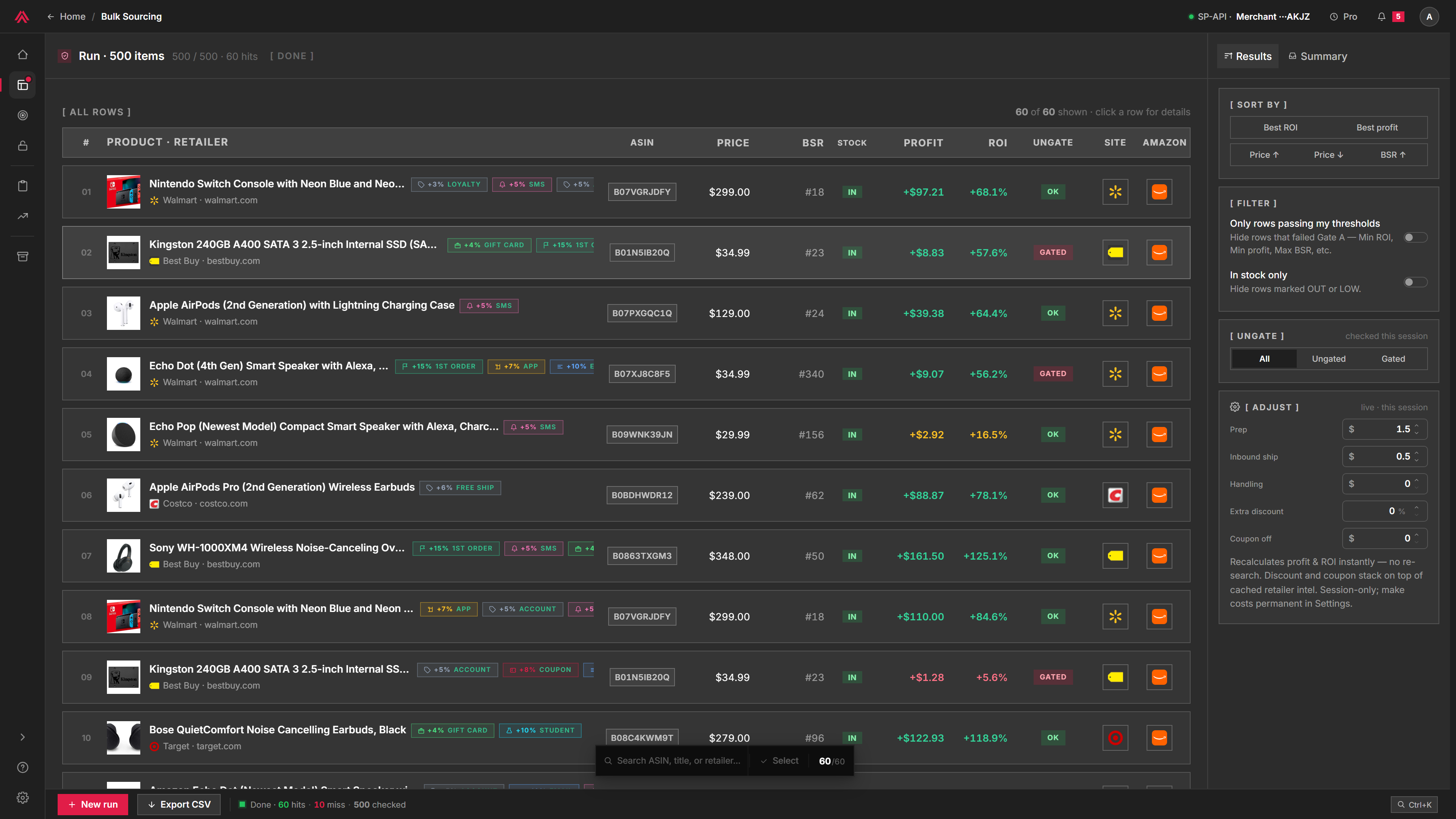 Bulk Sourcing — Pricelyzer Pro