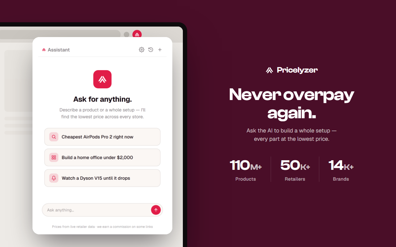 Pricelyzer surfaces the lowest in-stock price on the page you're on